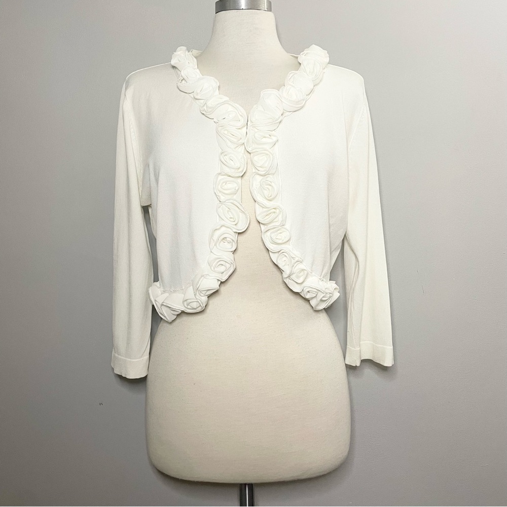 Dress Barn Collection Floral Rosette Trim Cardigan